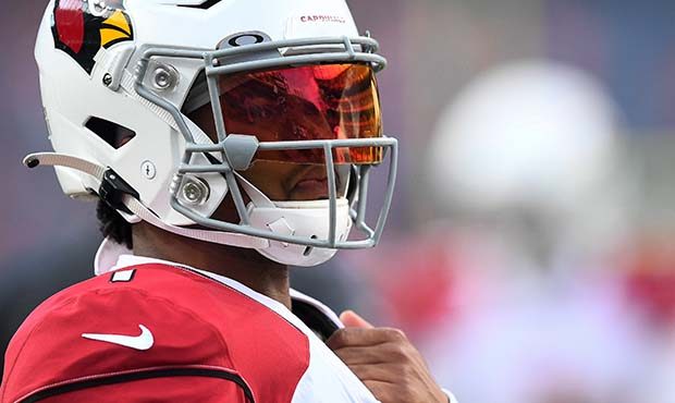 Kyler Murray #1 of the Arizona Cardinals looks on before a preseason game against the Denver Bronco...