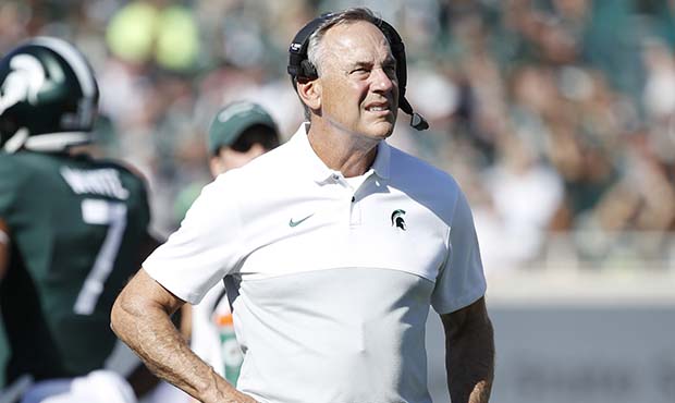 Head coach Mark Dantonio of Michigan State Spartans looks on in the first half of the game against ...