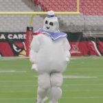 Palmer dresses up as the marshmallow man in 2016 before a Week 2 win against Tampa Bay (Twitter screenshot/@AZCardinals)