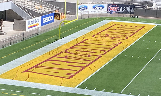 Arizona State endzone art features topographic map of Hayden Butte