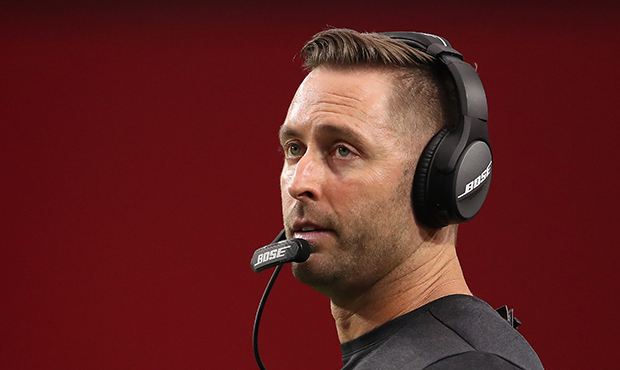 Head coach Kliff Kingsbury of the Arizona Cardinals watches from the sidelines during the second ha...