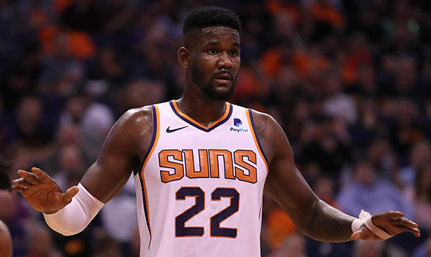 Deandre Ayton #22 of the Phoenix Suns during the second half of the NBA game against the Sacramento...