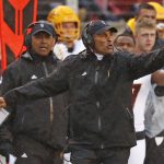 Arizona State coach Herm Edwards reacts to a call during the first half of the team's NCAA college football game against Utah on Saturday, Oct. 19, 2019, in Salt Lake City. (AP Photo/Rick Bowmer)