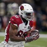 Arizona Cardinals tight end Charles Clay (85)pulls in a pass in the first half of an NFL football game against the New Orleans Saints in New Orleans, Sunday, Oct. 27, 2019. (AP Photo/Butch Dill)