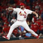 St. Louis Cardinals relief pitcher Tyler Webb throws during the ninth inning of Game 1 of the baseball National League Championship Series against the Washington Nationals Friday, Oct. 11, 2019, in St. Louis. (AP Photo/Jeff Roberson)