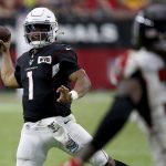 Arizona Cardinals quarterback Kyler Murray (1) throws against the Atlanta Falcons during the second half of an NFL football game, Sunday, Oct. 13, 2019, in Glendale, Ariz. (AP Photo/Ross D. Franklin)