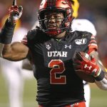 Utah running back Zack Moss scores on a 32-yard run against Arizona State during the second half of an NCAA college football game Saturday, Oct. 19, 2019, in Salt Lake City. (AP Photo/Rick Bowmer)