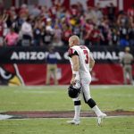 Atlanta Falcons kicker Matt Bryant (3) runs to his bench after missing a point after attempt against the Arizona Cardinals during the second half of an NFL football game, Sunday, Oct. 13, 2019, in Glendale, Ariz. The Cardinals won 34-33. (AP Photo/Rick Scuteri)