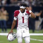 Arizona Cardinals quarterback Kyler Murray (1) walks off the field after being sacked in the second half of an NFL football game against the Arizona Cardinals in New Orleans, Sunday, Oct. 27, 2019. The Saints won 31-9. (AP Photo/Butch Dill)