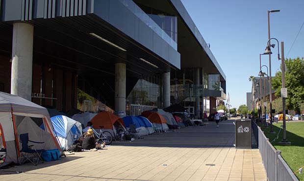 Hundreds of GCU students camp out in preparation for the basketball team's Midnight Madness scrimma...