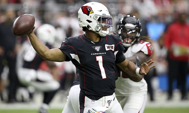 Arizona Cardinals quarterback Kyler Murray (1) throws against the Atlanta Falcons during the first ...