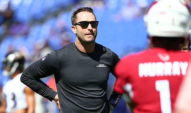 Head coach Kliff Kingsbury of the Arizona Cardinals looks on prior to the game against the Baltimor...