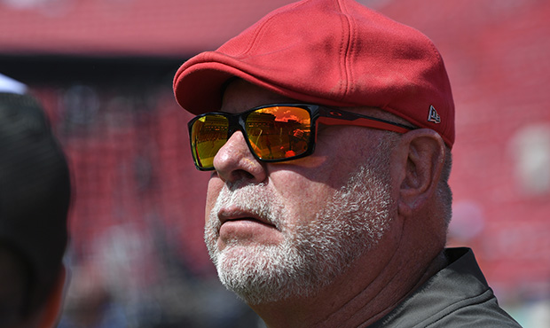 Head coach Bruce Arians of the Tampa Bay Buccaneers on the side lines before playin the Los Angeles...