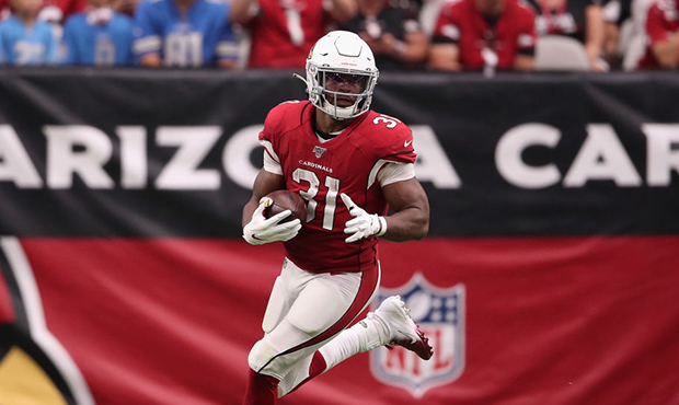 Running back David Johnson #31 of the Arizona Cardinals rushes the football against the Detroit Lio...