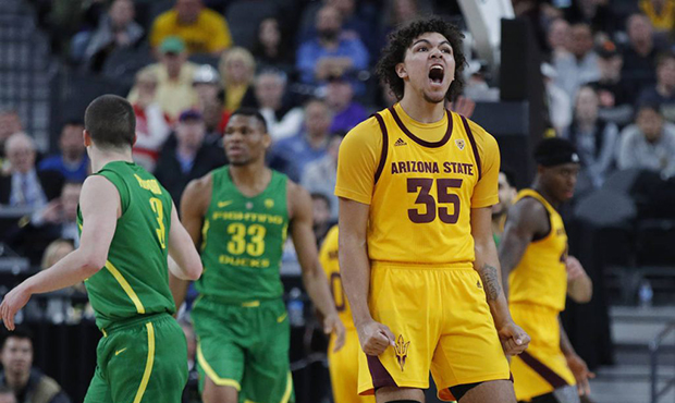 Arizona State's Taeshon Cherry (35) celebrates after a play against Oregon during the first half of...