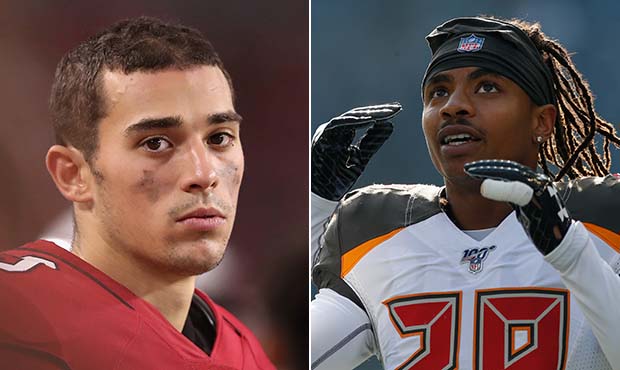Cardinals rookie Andy Isabella, left, and Buccaneers cornerback Vernon Hargreaves, right. (Getty Im...