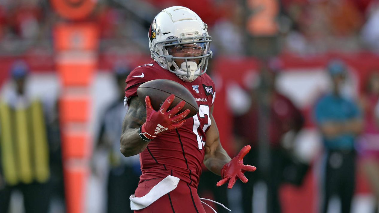 Arizona Cardinals wide receiver Christian Kirk (13) pulls in a 15-yard touchdown reception against ...