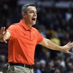 Virginia head coach Tony Bennett reacts during the first half of an NCAA college basketball game against Arizona State, Sunday, Nov. 24, 2019, in Uncasville, Conn. (AP Photo/Jessica Hill)