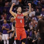 New Orleans Pelicans guard JJ Redick celebrates a basket during the second half of the team's NBA basketball game against the Phoenix Suns, Thursday, Nov. 21, 2019, in Phoenix. (AP Photo/Matt York)