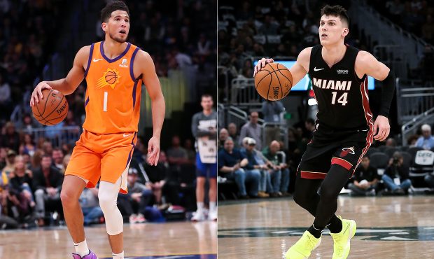 Devin Booker (left) and Tyler Herro (right) (Photos by Lizzy Barrett and Dylan Buell, both of Getty...
