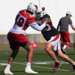 Arizona Cardinals LB Cassius Marsh Sr. (54) matches up wuth LB Kylie Fitts during the team’s practice Wednesday, Nov. 13, 2019, in Tempe. (Tyler Drake/Arizona Sports)