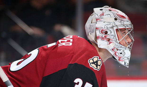 Goaltender Darcy Kuemper #35 of the Arizona Coyotes during the second period of the NHL game agains...