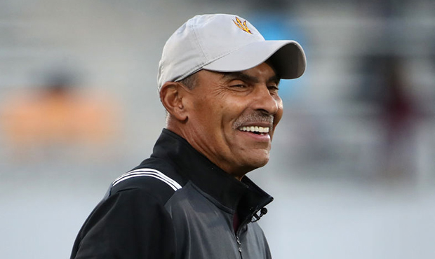 Head coach Herm Edwards of the Arizona State Sun Devils on the field for warm ups to the NCAAF game...