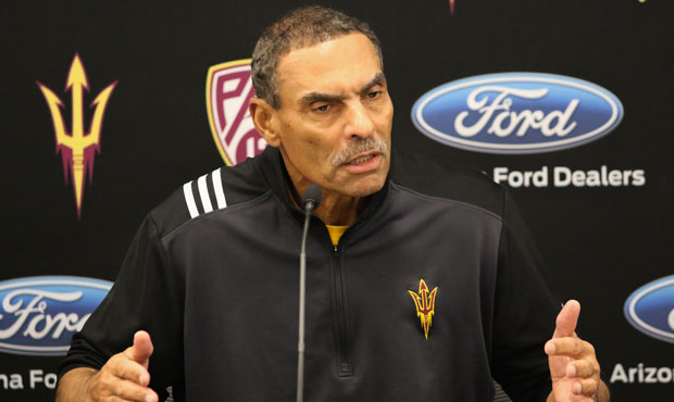 Arizona State football head coach Herm Edwards talks in a press conference on National Signing Day ...