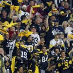 Pittsburgh Steelers fans cheer during the second half of an NFL football game against the Arizona Cardinals, Sunday, Dec. 8, 2019, in Glendale, Ariz. (AP Photo/Ross D. Franklin)