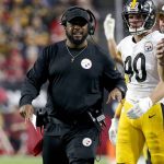 Pittsburgh Steelers head coach Mike Tomlin yells during the first half of an NFL football game against the Arizona Cardinals, Sunday, Dec. 8, 2019, in Glendale, Ariz. (AP Photo/Rick Scuteri)