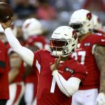 Arizona Cardinals quarterback Kyler Murray (1) warms up prior to an NFL football game against the Cleveland Browns, Sunday, Dec. 15, 2019, in Glendale, Ariz. (AP Photo/Ross D. Franklin)