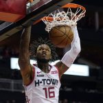Houston Rockets' Ben McLemore (16) dunks the ball against the Phoenix Suns during the first half of an NBA basketball game Saturday, Dec. 7, 2019, in Houston. (AP Photo/David J. Phillip)