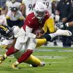 Arizona Cardinals quarterback Kyler Murray (1) is sacked by Pittsburgh Steelers inside linebacker Vince Williams (98) during the first half of an NFL football game, Sunday, Dec. 8, 2019, in Glendale, Ariz. (AP Photo/Ross D. Franklin)