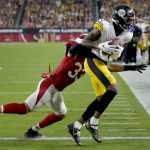 Pittsburgh Steelers wide receiver Diontae Johnson (18) pulls in a touchdown catch as Arizona Cardinals cornerback Byron Murphy (33) defends during the second half of an NFL football game, Sunday, Dec. 8, 2019, in Glendale, Ariz. (AP Photo/Rick Scuteri)
