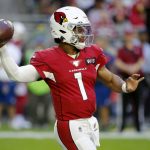 Arizona Cardinals quarterback Kyler Murray (1) throws against the Los Angeles Rams during the first half of an NFL football game, Sunday, Dec. 1, 2019, in Glendale, Ariz. (AP Photo/Rick Scuteri)