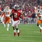 Ohio State running back J.K. Dobbins carries for a touchdown during the first half of the team's Fiesta Bowl NCAA college football game playoff semifinal against Clemson on Saturday, Dec. 28, 2019, in Glendale, Ariz. (AP Photo/Ross D. Franklin)