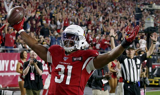 Arizona Cardinals running back David Johnson (31) celebrates his touchdown catch against the Pittsb...