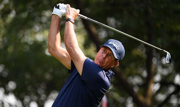 Phil Mickelson of the United States plays his shot from the third tee during Day Three of the WGC H...