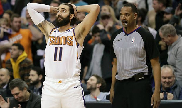 Phoenix Suns guard Ricky Rubio (11) looks at the scoreboard as time expires during the second half ...