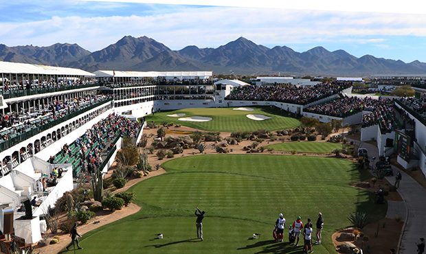 PGA pro Troy Merritt hits a tee shot on No. 16 during Round 1 of the Waste Management Phoenix Open,...