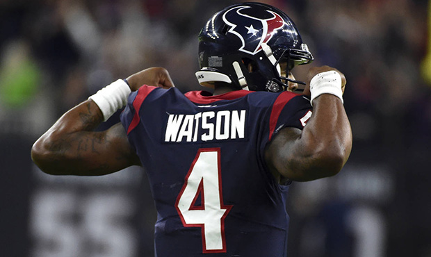 Houston Texans quarterback Deshaun Watson (4) celebrates after throwing a pass to setup the game-wi...