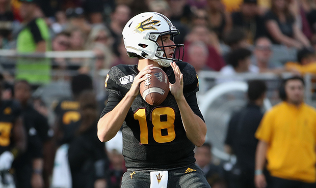 Quarterback Joey Yellen #18 of the Arizona State Sun Devils throws a pass during the NCAAF game aga...