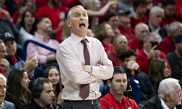 Head coach Bobby Hurley of the Arizona State Sun Devils yells from the sidelines in the first half ...