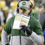 Green Bay Packers head coach Matt LaFleur calls a play during the first half of an NFL divisional playoff football game against the Seattle Seahawks Sunday, Jan. 12, 2020, in Green Bay, Wis. (AP Photo/Mike Roemer)