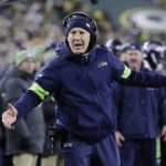 Seattle Seahawks head coach Pete Carroll reacts during the second half of an NFL divisional playoff football game against the Green Bay Packers Sunday, Jan. 12, 2020, in Green Bay, Wis. (AP Photo/Darron Cummings)