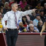 Arizona State coach Bobby Hurley, left, argues a call during the first half of the team's NCAA college basketball game against Utah, Saturday, Jan. 18, 2020, in Tempe, Ariz. (AP Photo/Ralph Freso)