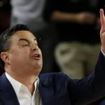 Arizona head coach Sean Miller shouts instructions to his players during the first half of an NCAA college basketball game against Arizona State Saturday, Jan. 25, 2020, in Tempe, Ariz. Arizona State defeated Arizona 66-65. (AP Photo/Ross D. Franklin)