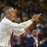 Arizona State head coach Bobby Hurley argues with officials during the second half of an NCAA college basketball game against Arizona Saturday, Jan. 25, 2020, in Tempe, Ariz. Arizona State defeated Arizona 66-65. (AP Photo/Ross D. Franklin)