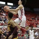 Washington State forward CJ Elleby goes up for a shot next to Arizona State guard Alonzo Verge Jr. during the first half of an NCAA college basketball game in Pullman, Wash., Wednesday, Jan. 29, 2020. (AP Photo/Young Kwak)