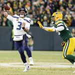 Seattle Seahawks quarterback Russell Wilson throws during the first half of an NFL divisional playoff football game against the Green Bay Packers Sunday, Jan. 12, 2020, in Green Bay, Wis. (AP Photo/Matt Ludtke)
